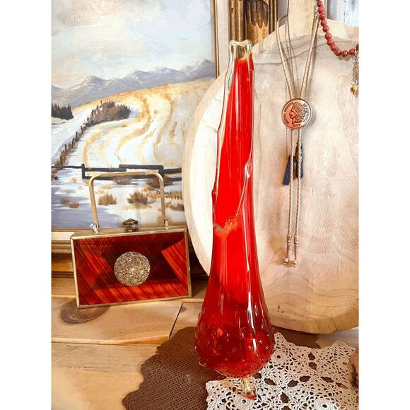 Vintage L.E. Smith Amberina 3-Toed Footed Stretch Swung Bud Vase – Mid-Century M - Picture 1 of 5